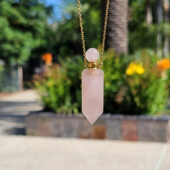 Handmade Jewelry - Rose Quartz Crystal Perfume Pendant